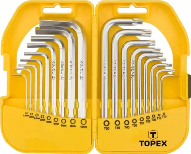 Zestaw kluczy sześciokątnych krótkich i Torx o rozmiarze 1.5 - 10 mm i T10 - T50 Topex 35D952 Hit cenowy