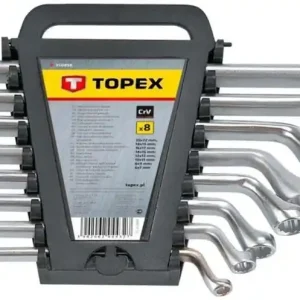 Tylko dziś Zestaw kluczy oczkowych odgiętych ze stali CrV o rozmiarach 6 - 22 mm 8 sztuk Topex 35D856